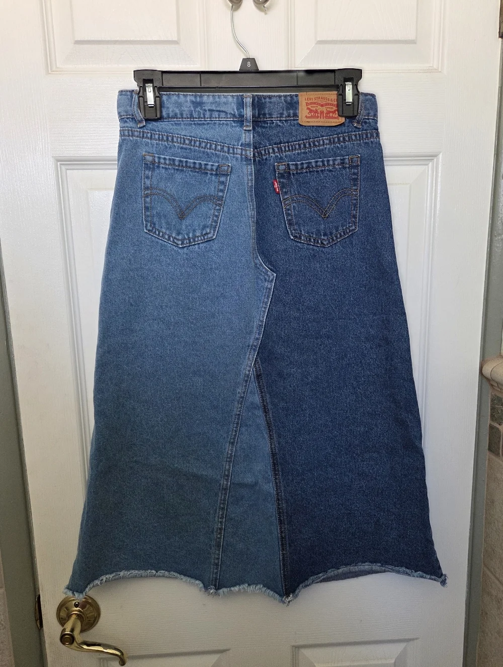 Levi's Two-Tone Blue Denim Skirt with Star Patches Western Cowgirl Rodeo 14 Girl